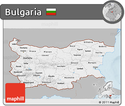 Gray 3D Map of Bulgaria, single color outside
