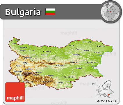 Physical 3D Map of Bulgaria, cropped outside