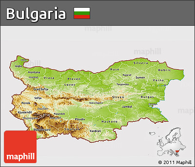 Physical 3D Map of Bulgaria, cropped outside