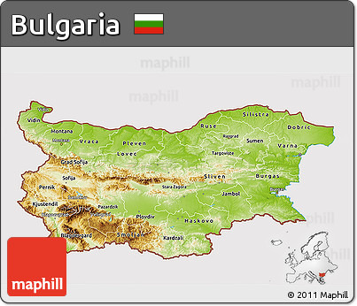 Physical 3D Map of Bulgaria, cropped outside