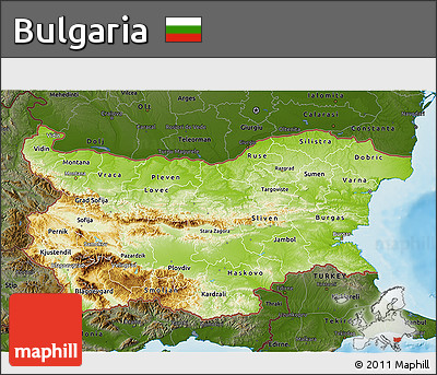 Physical 3D Map of Bulgaria, darken, land only