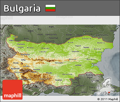 Physical 3D Map of Bulgaria, darken, semi-desaturated