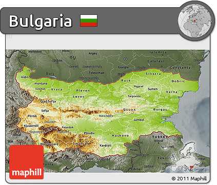 Physical 3D Map of Bulgaria, darken, semi-desaturated
