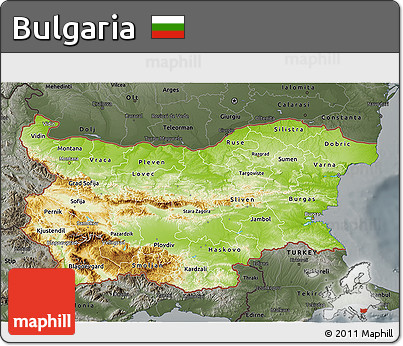 Physical 3D Map of Bulgaria, darken, semi-desaturated