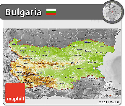 Physical 3D Map of Bulgaria, desaturated