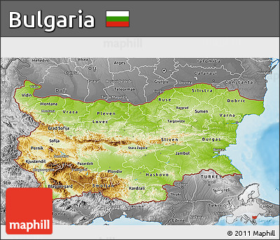Physical 3D Map of Bulgaria, desaturated, land only