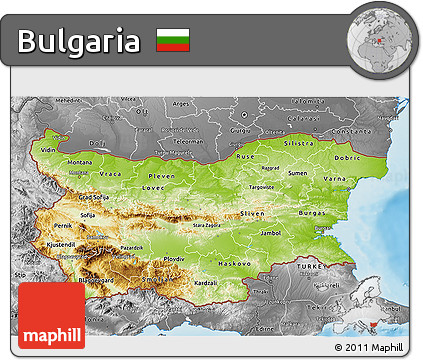 Physical 3D Map of Bulgaria, desaturated, land only
