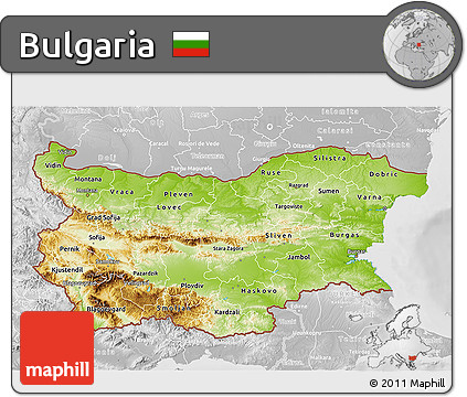Physical 3D Map of Bulgaria, lighten, desaturated