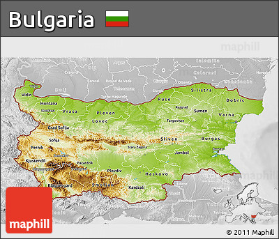 Physical 3D Map of Bulgaria, lighten, desaturated