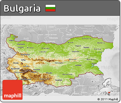 Physical 3D Map of Bulgaria, lighten, desaturated