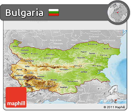 Physical 3D Map of Bulgaria, lighten, desaturated, land only