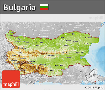 Physical 3D Map of Bulgaria, lighten, desaturated, land only