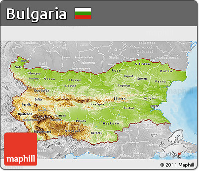 Physical 3D Map of Bulgaria, lighten, desaturated, land only
