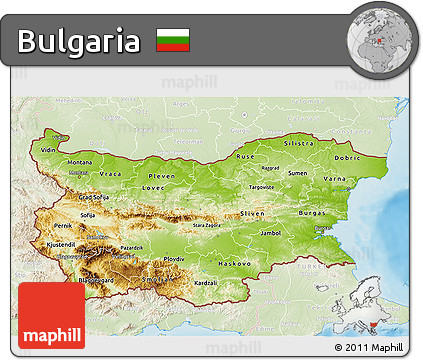 Physical 3D Map of Bulgaria, lighten, land only
