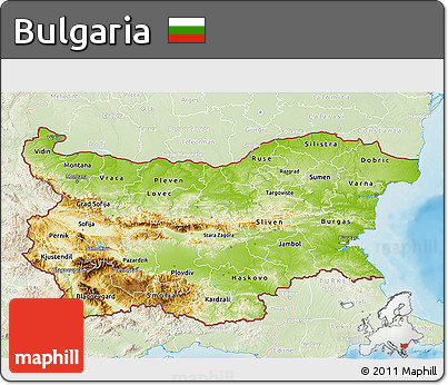 Physical 3D Map of Bulgaria, lighten, land only