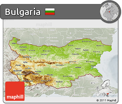 Physical 3D Map of Bulgaria, lighten, semi-desaturated