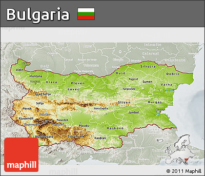 Physical 3D Map of Bulgaria, lighten, semi-desaturated