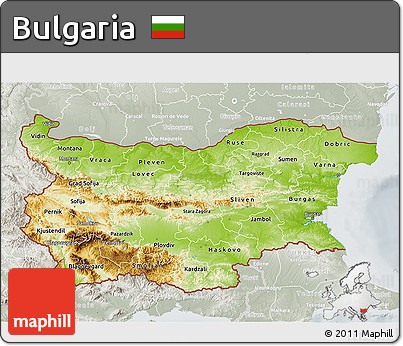 Physical 3D Map of Bulgaria, lighten, semi-desaturated
