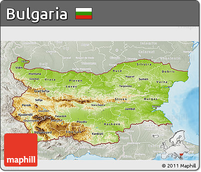 Physical 3D Map of Bulgaria, lighten, semi-desaturated, land only