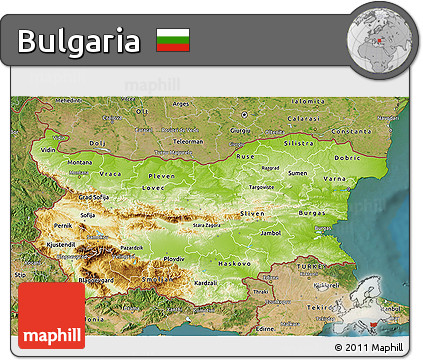 Physical 3D Map of Bulgaria, satellite outside