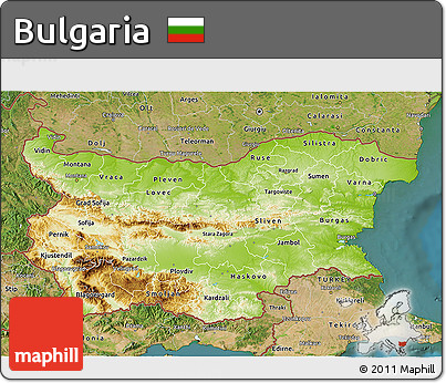 Physical 3D Map of Bulgaria, satellite outside