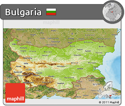 Physical 3D Map of Bulgaria, satellite outside, shaded relief sea