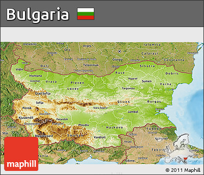 Physical 3D Map of Bulgaria, satellite outside, shaded relief sea