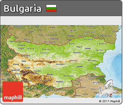 Physical 3D Map of Bulgaria, satellite outside, shaded relief sea