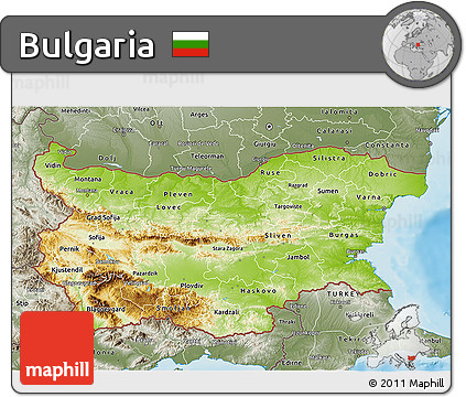 Physical 3D Map of Bulgaria, semi-desaturated, land only