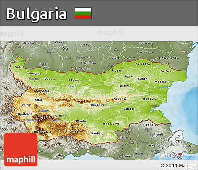 Physical 3D Map of Bulgaria, semi-desaturated, land only