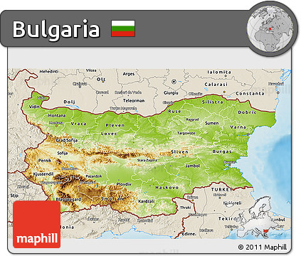 Physical 3D Map of Bulgaria, shaded relief outside