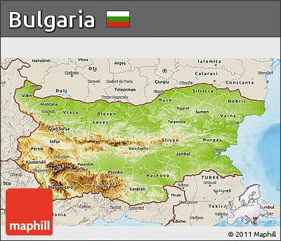 Physical 3D Map of Bulgaria, shaded relief outside