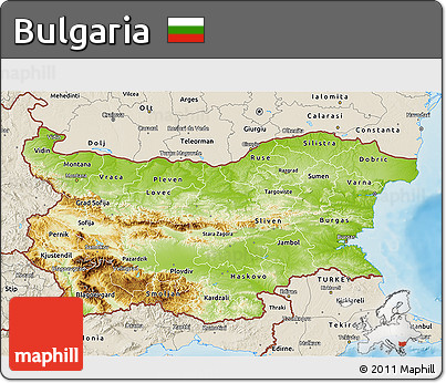 Physical 3D Map of Bulgaria, shaded relief outside