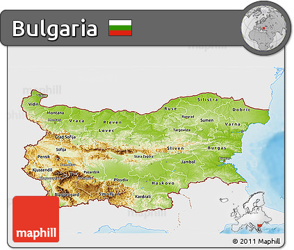 Physical 3D Map of Bulgaria, single color outside