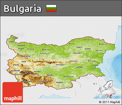 Physical 3D Map of Bulgaria, single color outside
