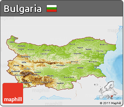 Physical 3D Map of Bulgaria, single color outside