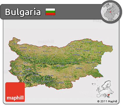 Satellite 3D Map of Bulgaria, cropped outside