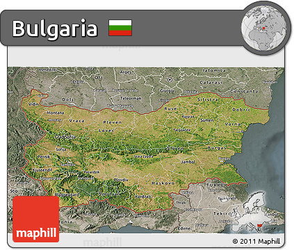 Satellite 3D Map of Bulgaria, semi-desaturated