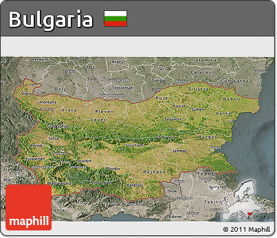 Satellite 3D Map of Bulgaria, semi-desaturated