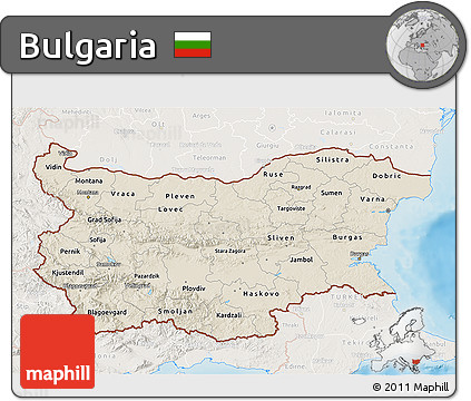 Shaded Relief 3D Map of Bulgaria, lighten, land only