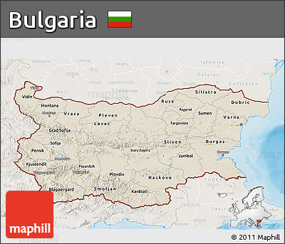 Shaded Relief 3D Map of Bulgaria, lighten, land only