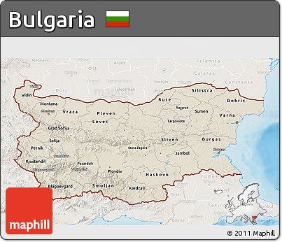 Shaded Relief 3D Map of Bulgaria, lighten, land only