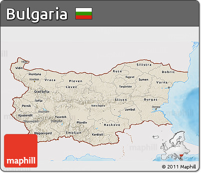 Shaded Relief 3D Map of Bulgaria, single color outside