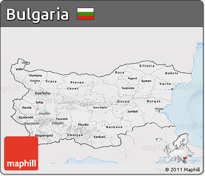 Silver Style 3D Map of Bulgaria, single color outside