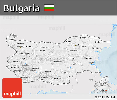 Silver Style 3D Map of Bulgaria, single color outside