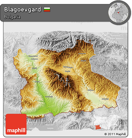 Physical 3D Map of Blagoevgard, lighten, desaturated