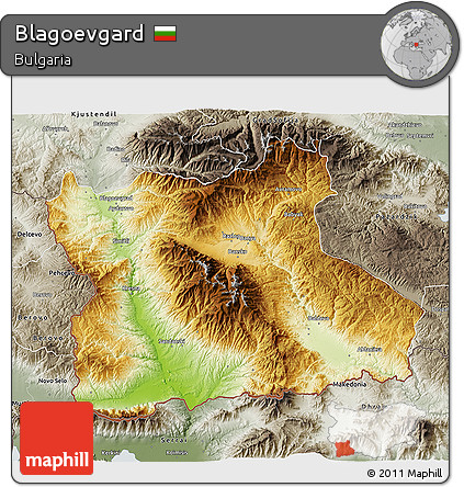 Physical 3D Map of Blagoevgard, semi-desaturated