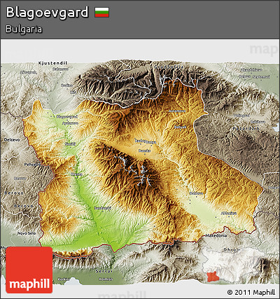 Physical 3D Map of Blagoevgard, semi-desaturated
