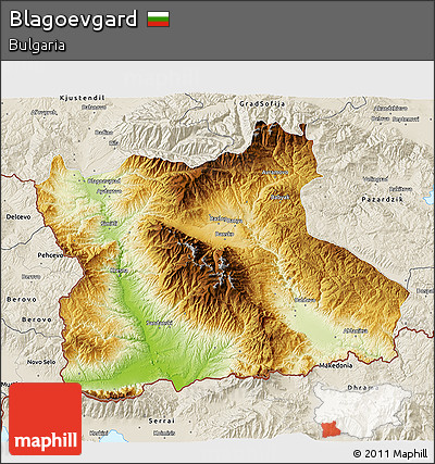 Physical 3D Map of Blagoevgard, shaded relief outside