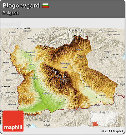 Physical 3D Map of Blagoevgard, shaded relief outside